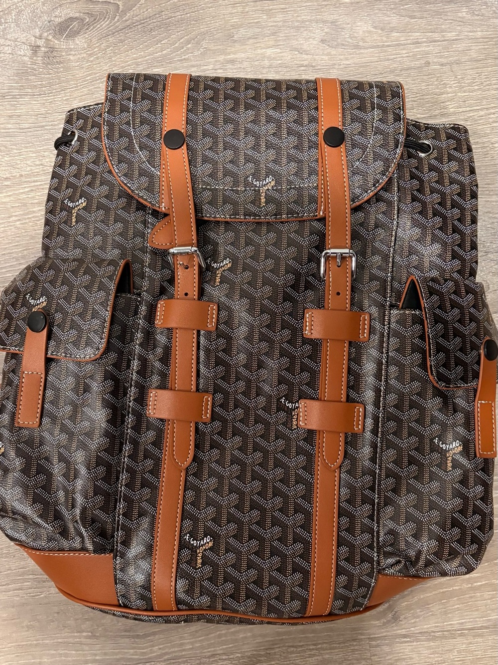 Goyard Brown Patterned Backpack with Tan Leather Trim